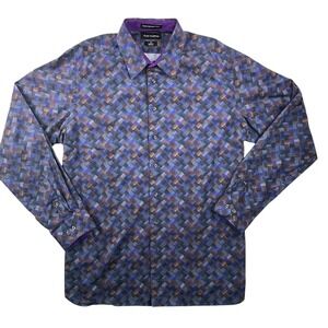 Paul Fredrick Men Classic Fit Long Sleeve Button Down Shirt XLT Geometric Print